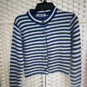 Blue and White Striped Cardigan Sweater